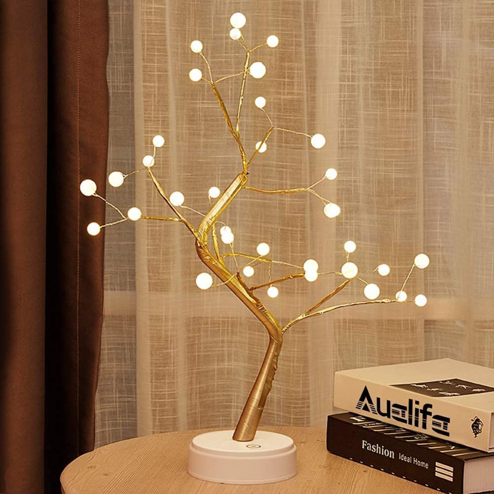 Lámpara LED en forma de árbol Gadgets&Fun con ramas ajustables y pequeñas perlas