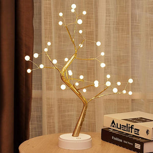 Lámpara LED en forma de árbol Gadgets&Fun con ramas ajustables y pequeñas perlas