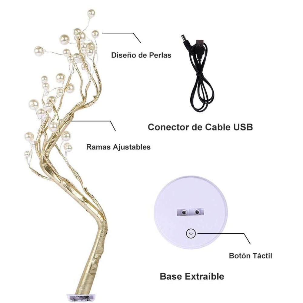 Lámpara LED en forma de árbol Gadgets&Fun con ramas ajustables y pequeñas perlas