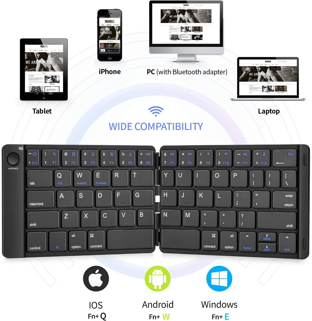 Teclado bluetooth inalámbrico plegable con batería recargable Gadgets&Fun compatible con IOS, Android y Windows